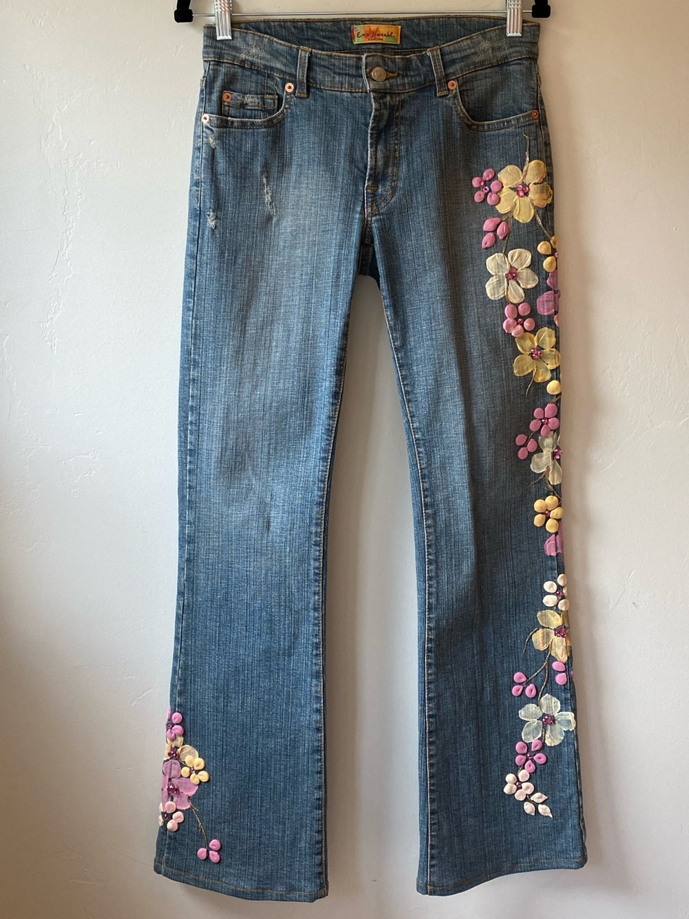 Ema Savahl Vintage Y2K Floral Painted Jeans